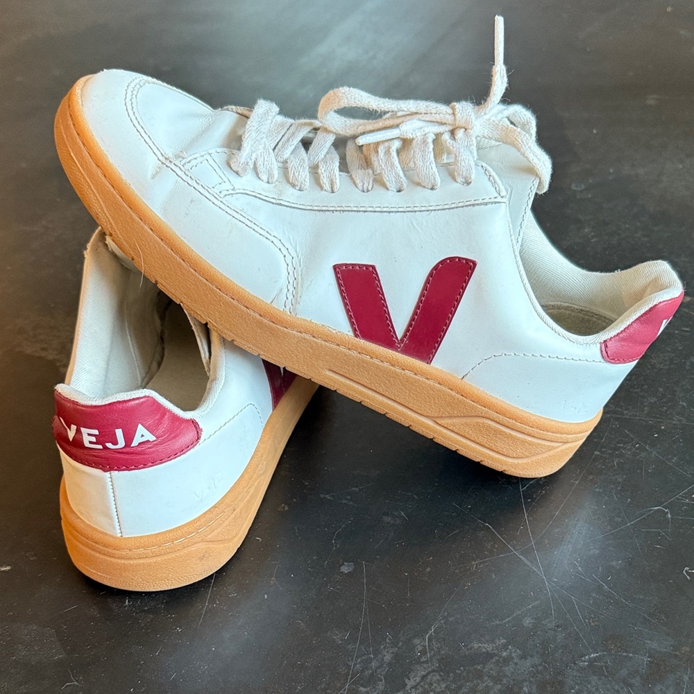 Veja Camp White Leather Sneakers with Red Accents